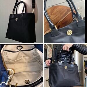 Tory Burch Dena Nylon Convertible Tote Black EUC